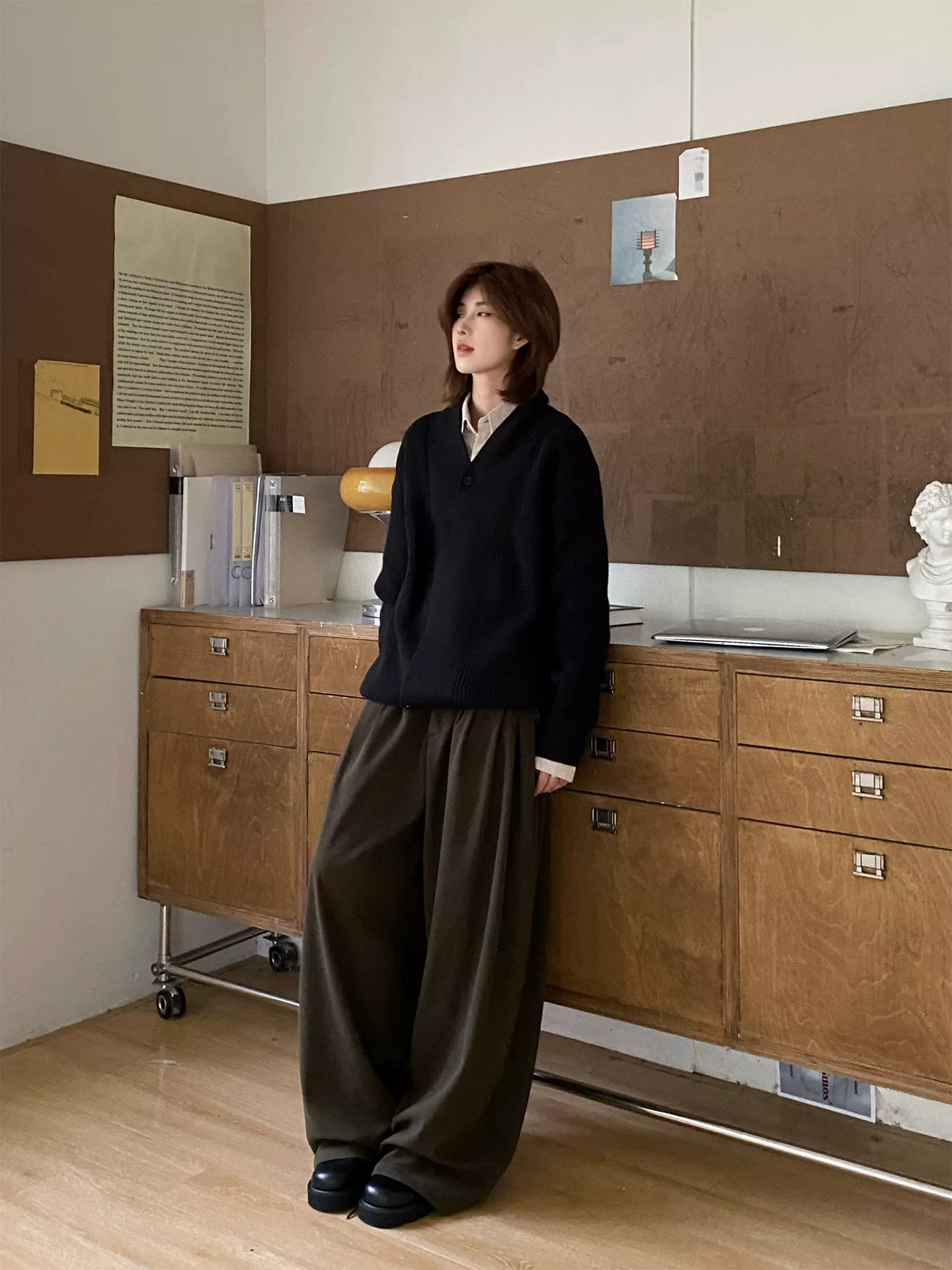 【Oneblue shop】ショールカラー オーバーサイズ ニットカーディガン / ビッグシルエット ルーズカーデ LS2601071