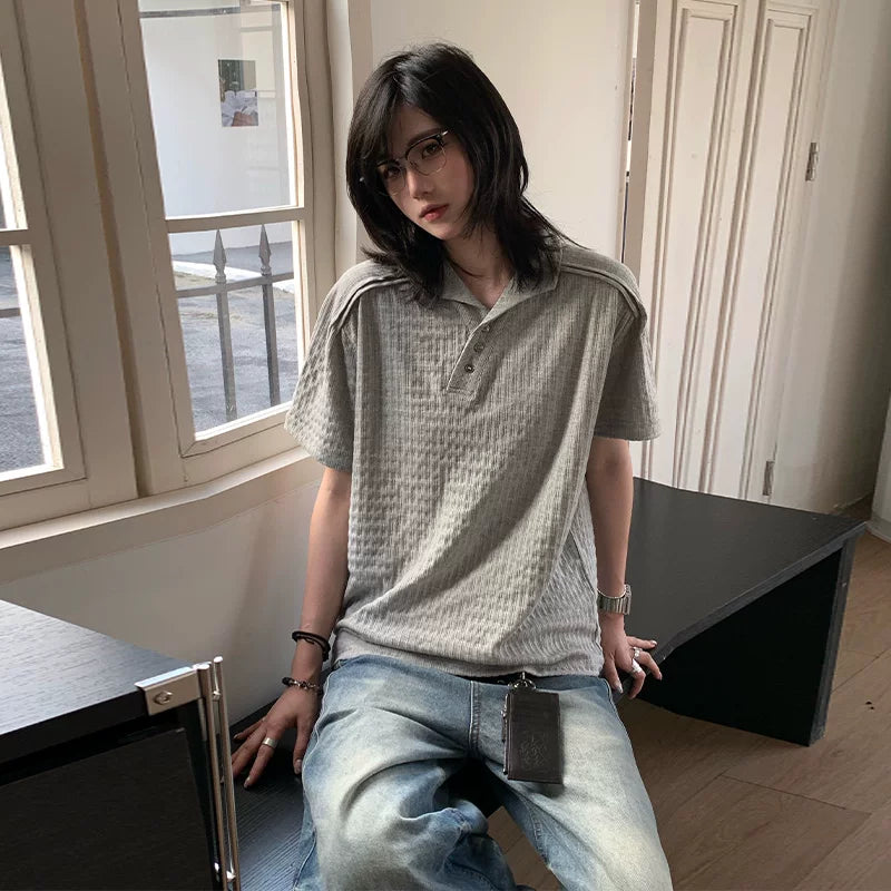 【Oneblue Shop】リブヘンリー ポロTシャツ / Rib Henley Polo Tee NS67127