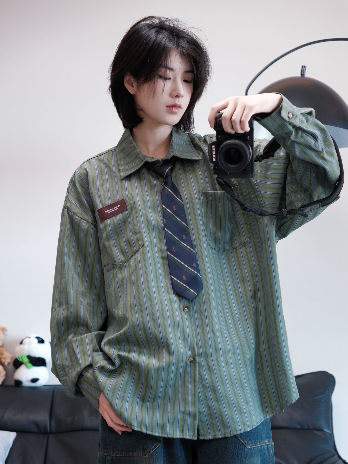 【Oneblue Shop】ルーズストライプシャツ Loose Stripe Shirt LS202510012
