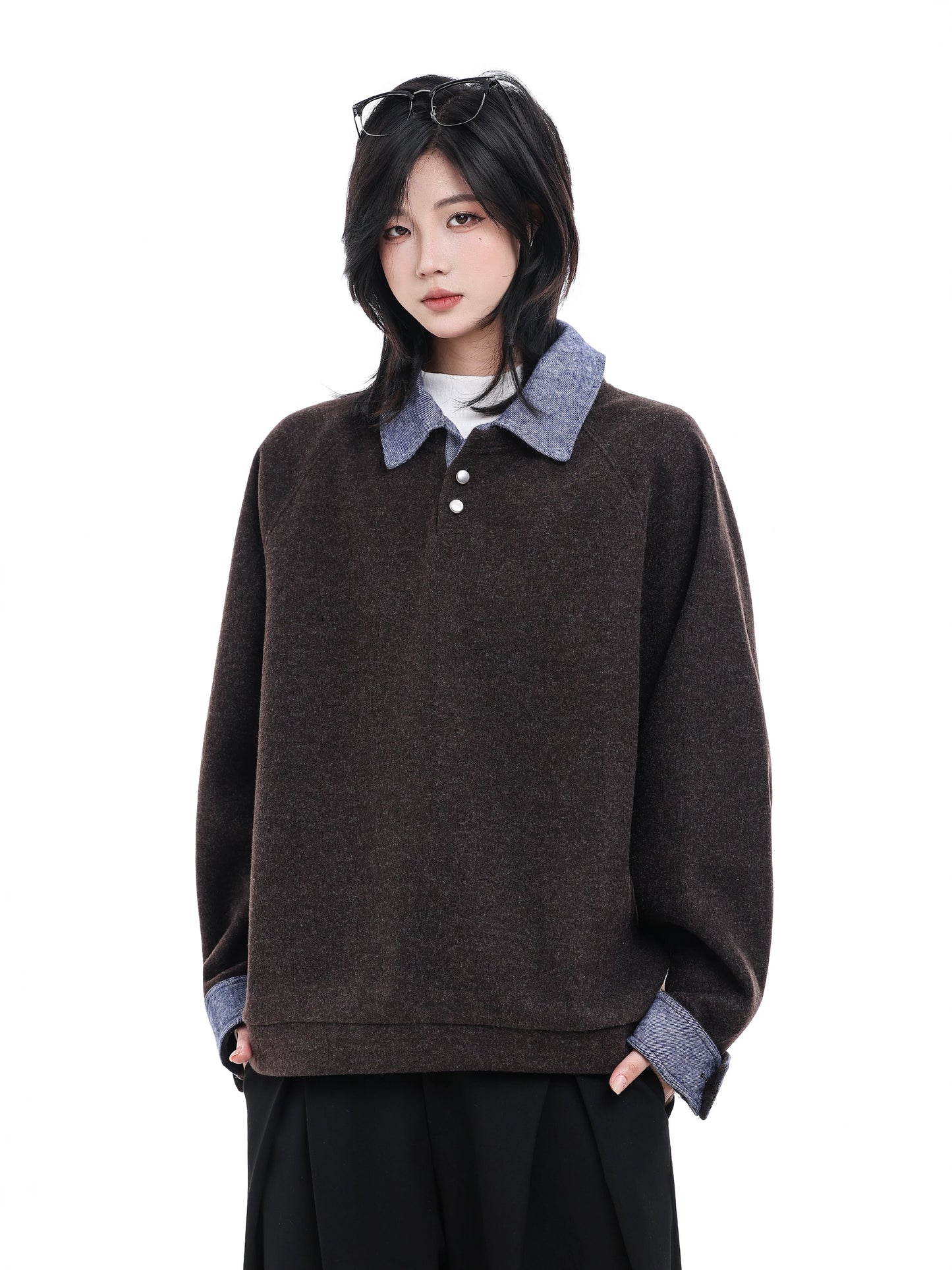 【Oneblue Shop】レイヤードカラー プルオーバートップス / Layered Collar Pullover Top Ls2603252