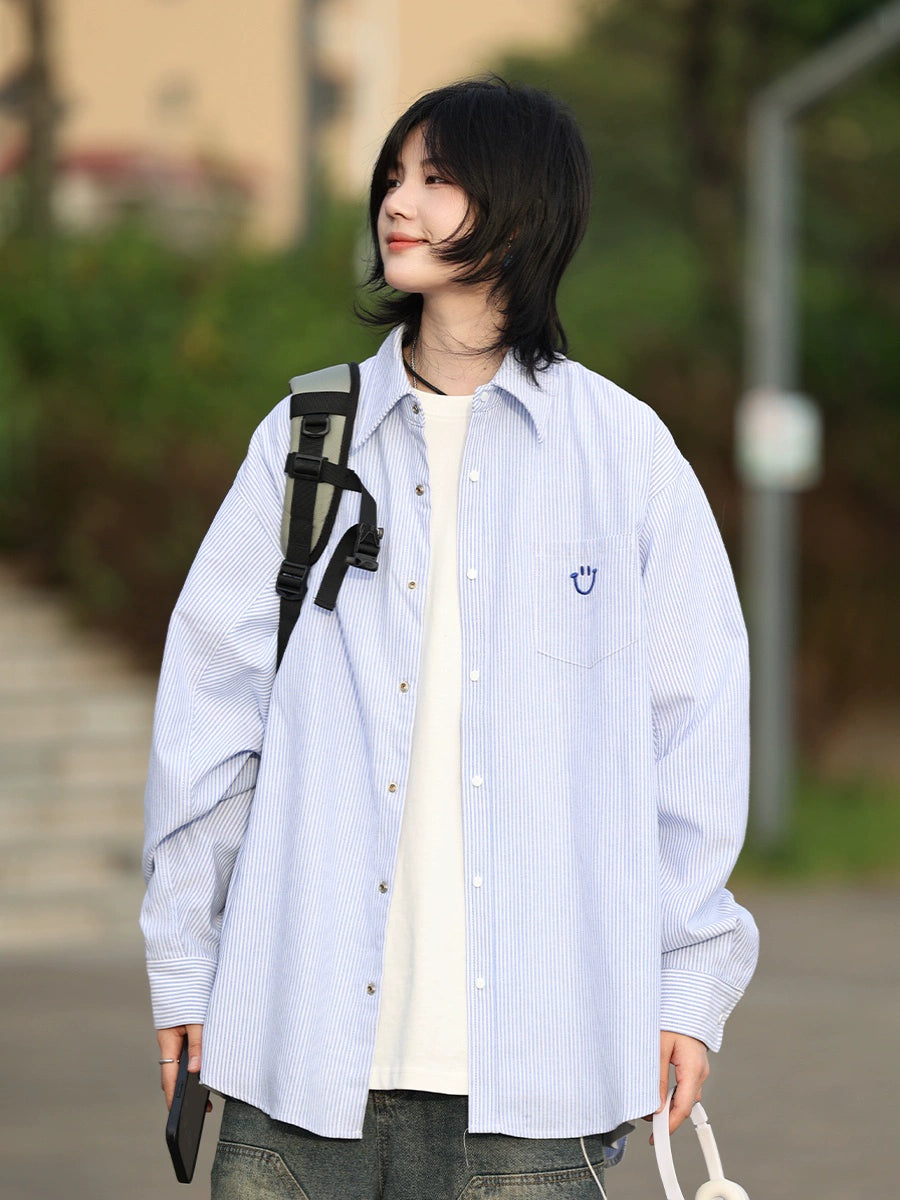 【Oneblue shop】ストライプ柄長袖シャツ / Striped Long-Sleeve Shirt LS2407071