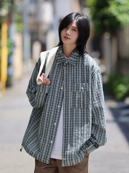 【Oneblue Shop】チェック柄長袖シャツジャケット /  Long Sleeve Shirt  LS2407286