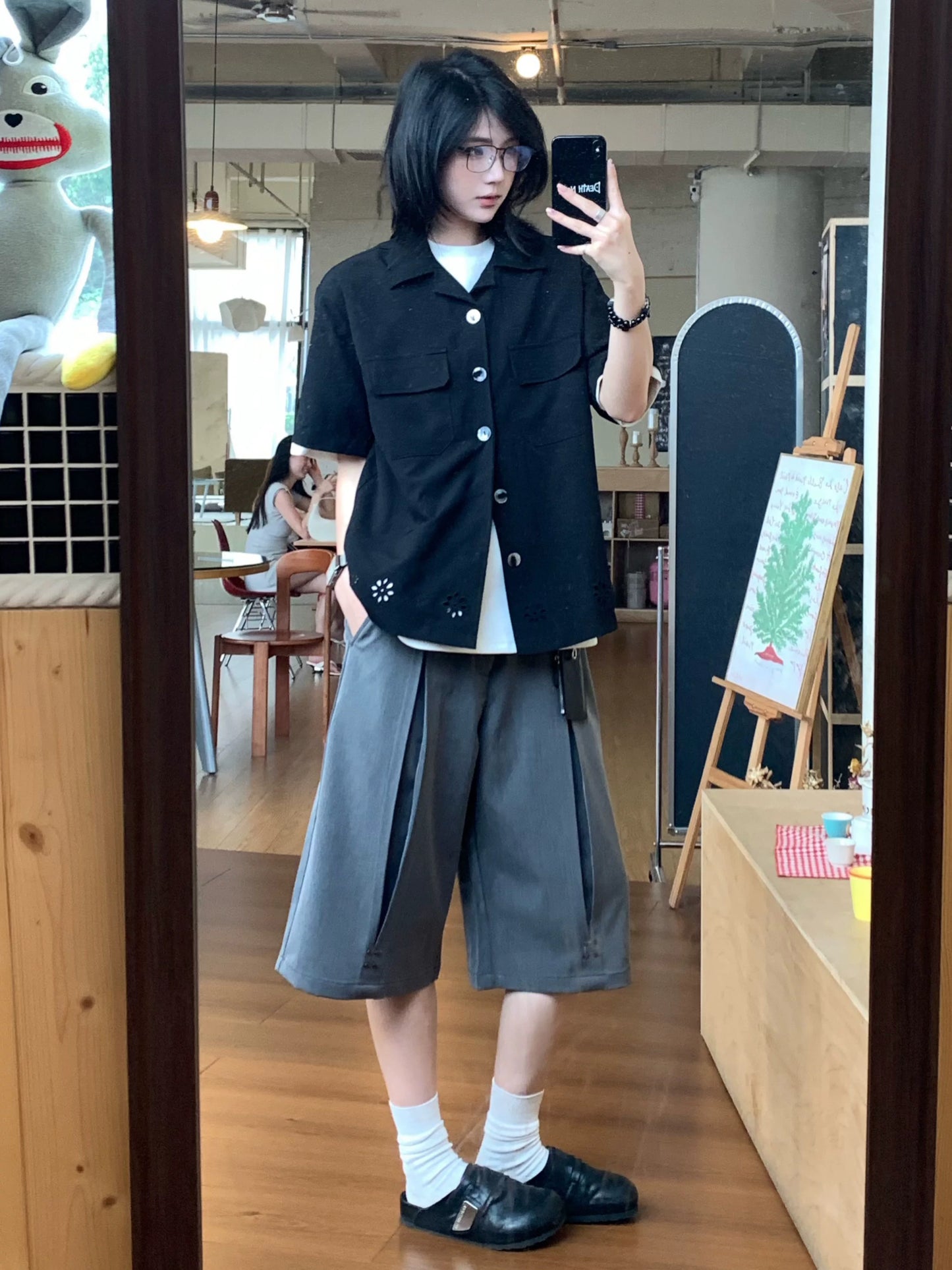 【Oneblue Shop】フラワーカットオープンシャツ / FLOWER CUT OPEN SHIRT NS67125