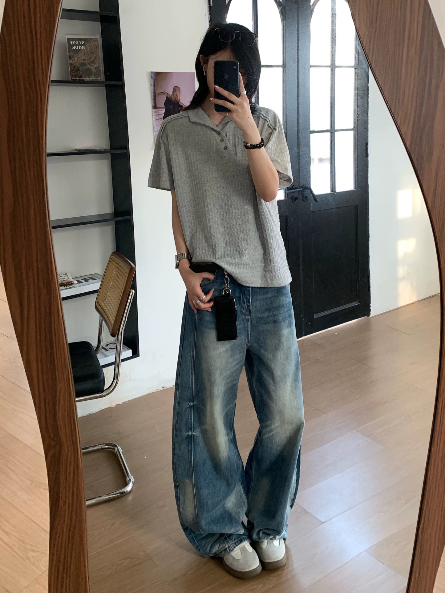 【Oneblue Shop】リブヘンリー ポロTシャツ / Rib Henley Polo Tee NS67127
