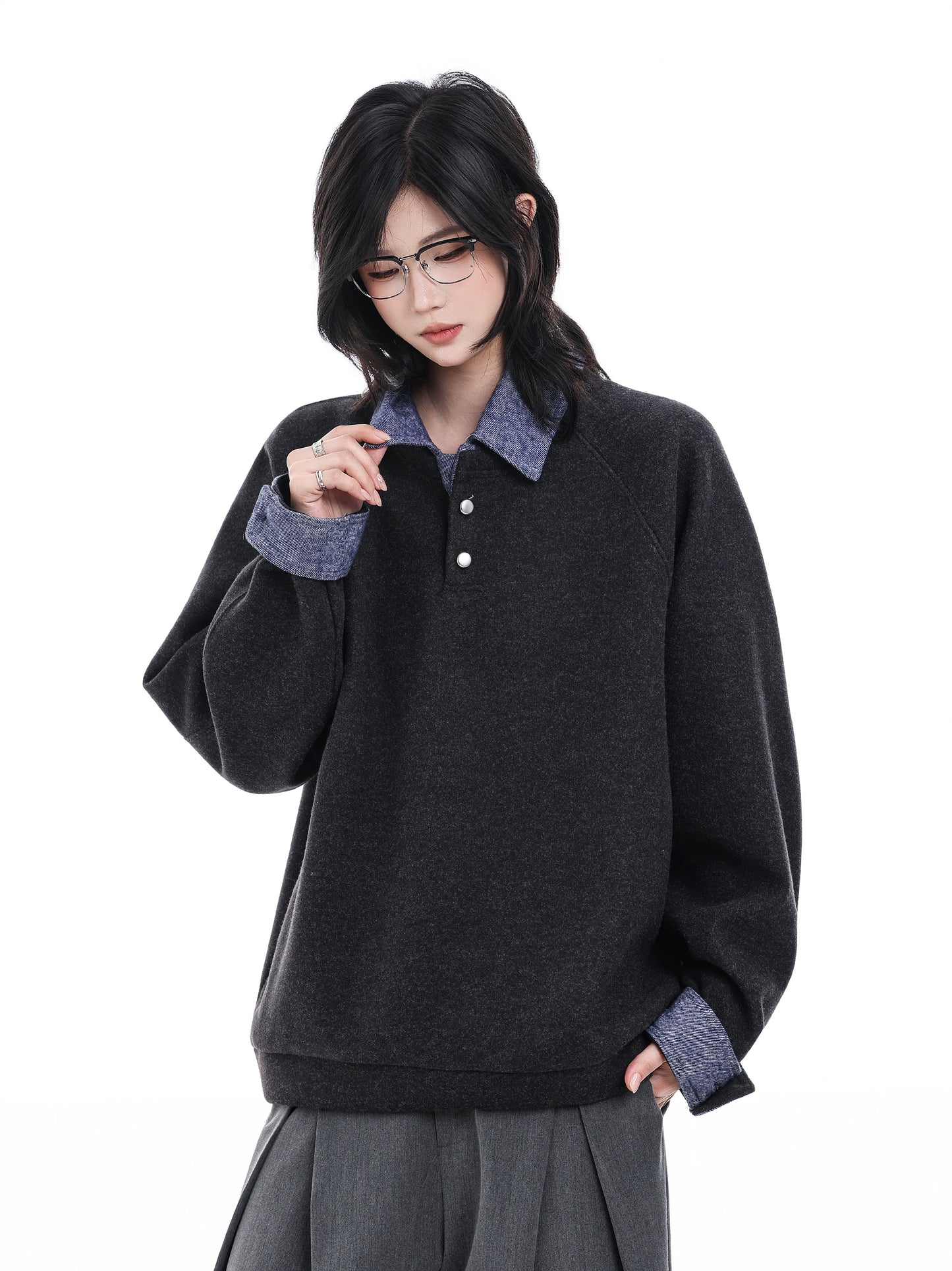 【Oneblue Shop】レイヤードカラー プルオーバートップス / Layered Collar Pullover Top Ls2603252