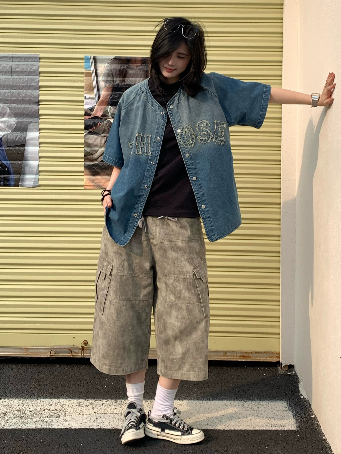 【Oneblue Shop】ヴィンテージデニムベースボールシャツ / VINTAGE DENIM BASEBALL SHIRT NS67126