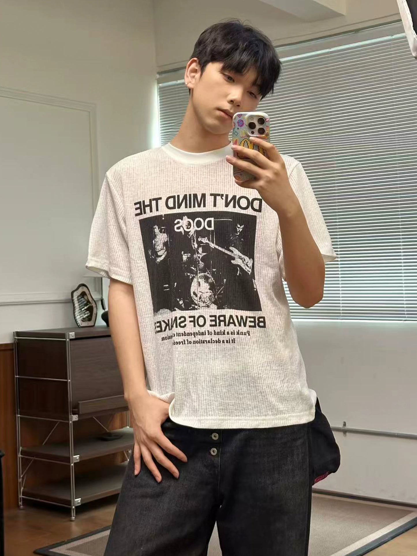 【Oneblue Shop】アメカジ グラフィックプリント 半袖 Tシャツ（2Colors）241985