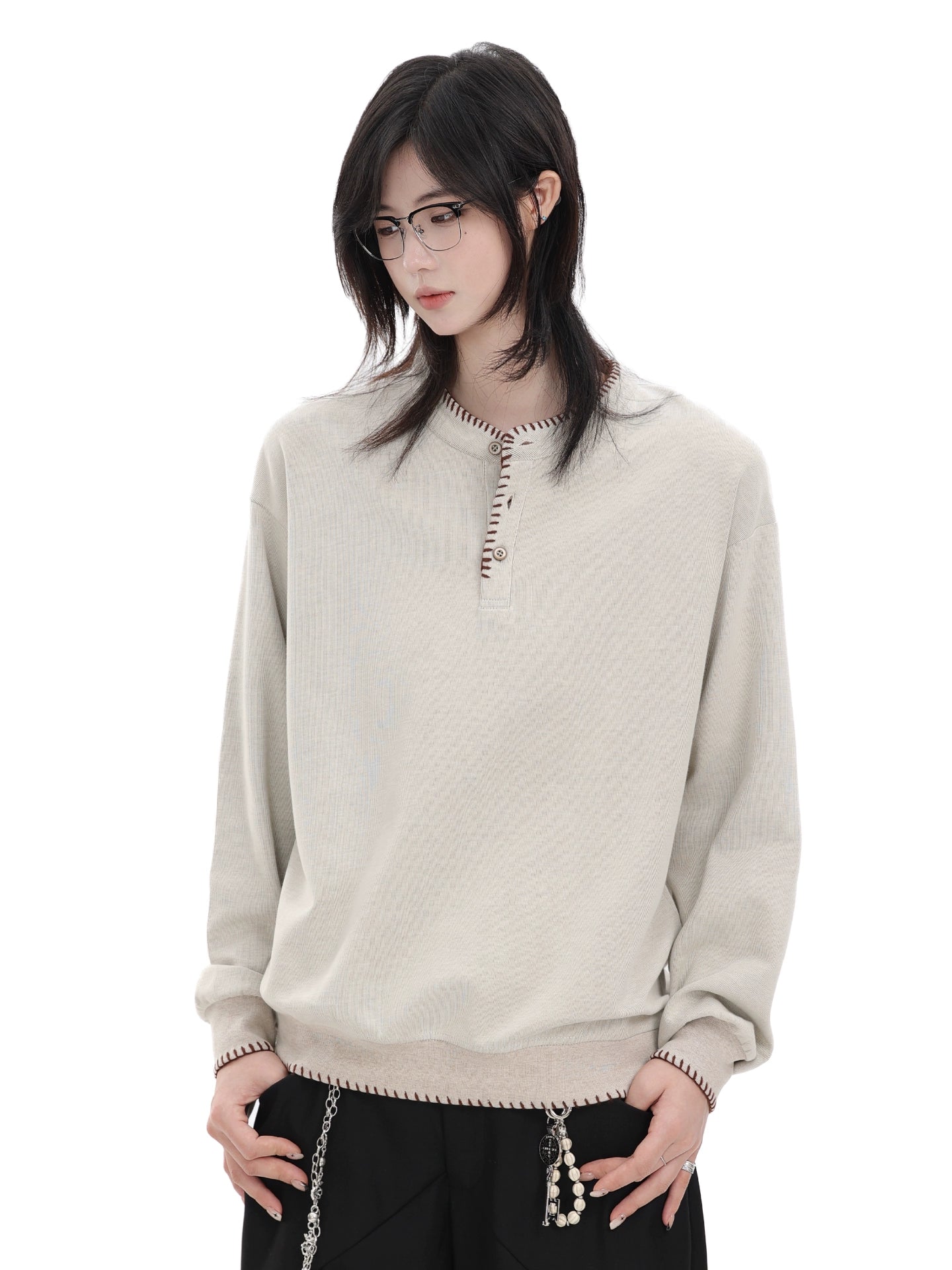 【Oneblue Shop】ヘンリーネック/スウェット/長袖 LS2508201