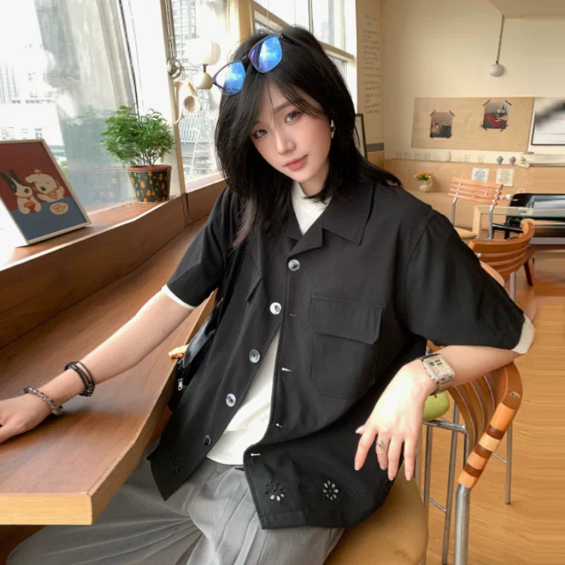 【Oneblue Shop】フラワーカットオープンシャツ / FLOWER CUT OPEN SHIRT NS67125