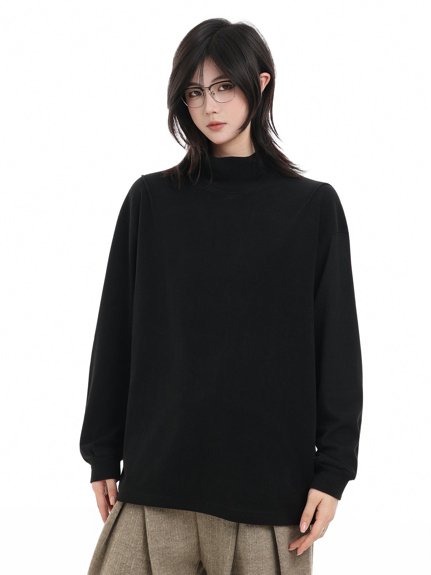 【Oneblue Shop】フリースハイネックロングTシャツ / FLEECE HIGHNECK LONG TEE LS25120401