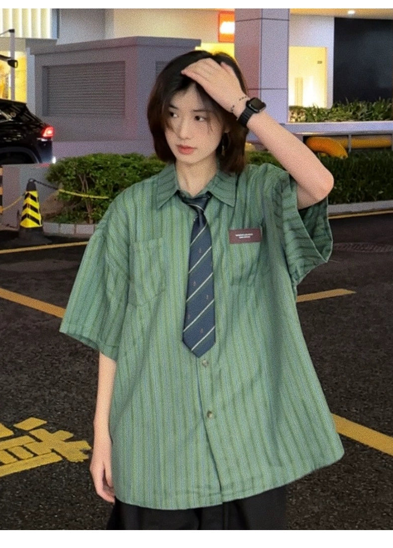 【Oneblue Shop】ルーズストライプシャツ Loose Stripe Shirt LS202510012