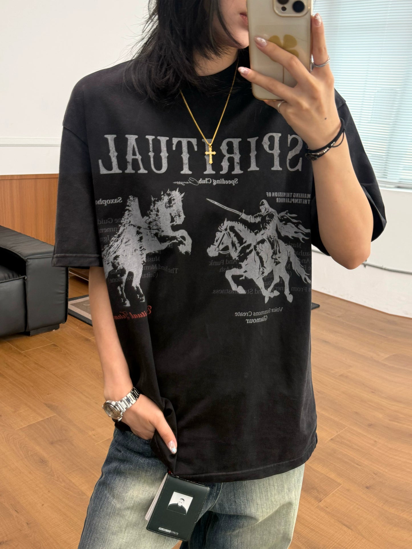 【Oneblue Shop】ウォッシュ加工 半袖 クルーネック Tシャツ（2Colors）242001