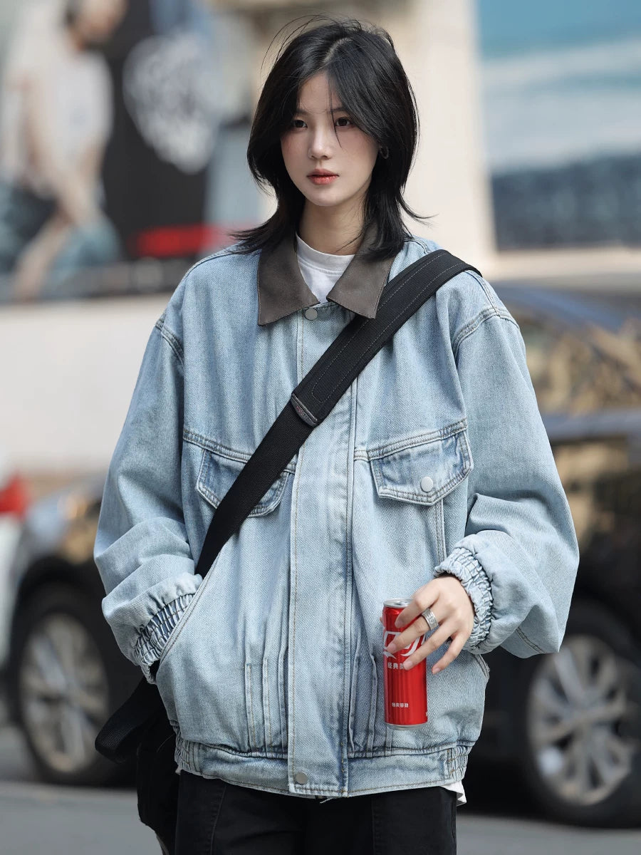 【Oneblue Shop】【UNISEX】オーバーサイズ ルーズ デニムジャケット / ドロップショルダー ワークブルゾンls2601098