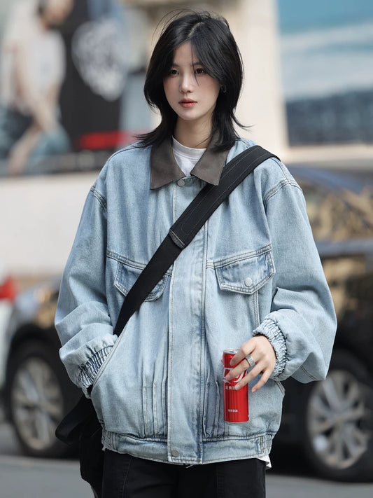 【Oneblue Shop】【UNISEX】オーバーサイズ ルーズ デニムジャケット / ドロップショルダー ワークブルゾンls2601098