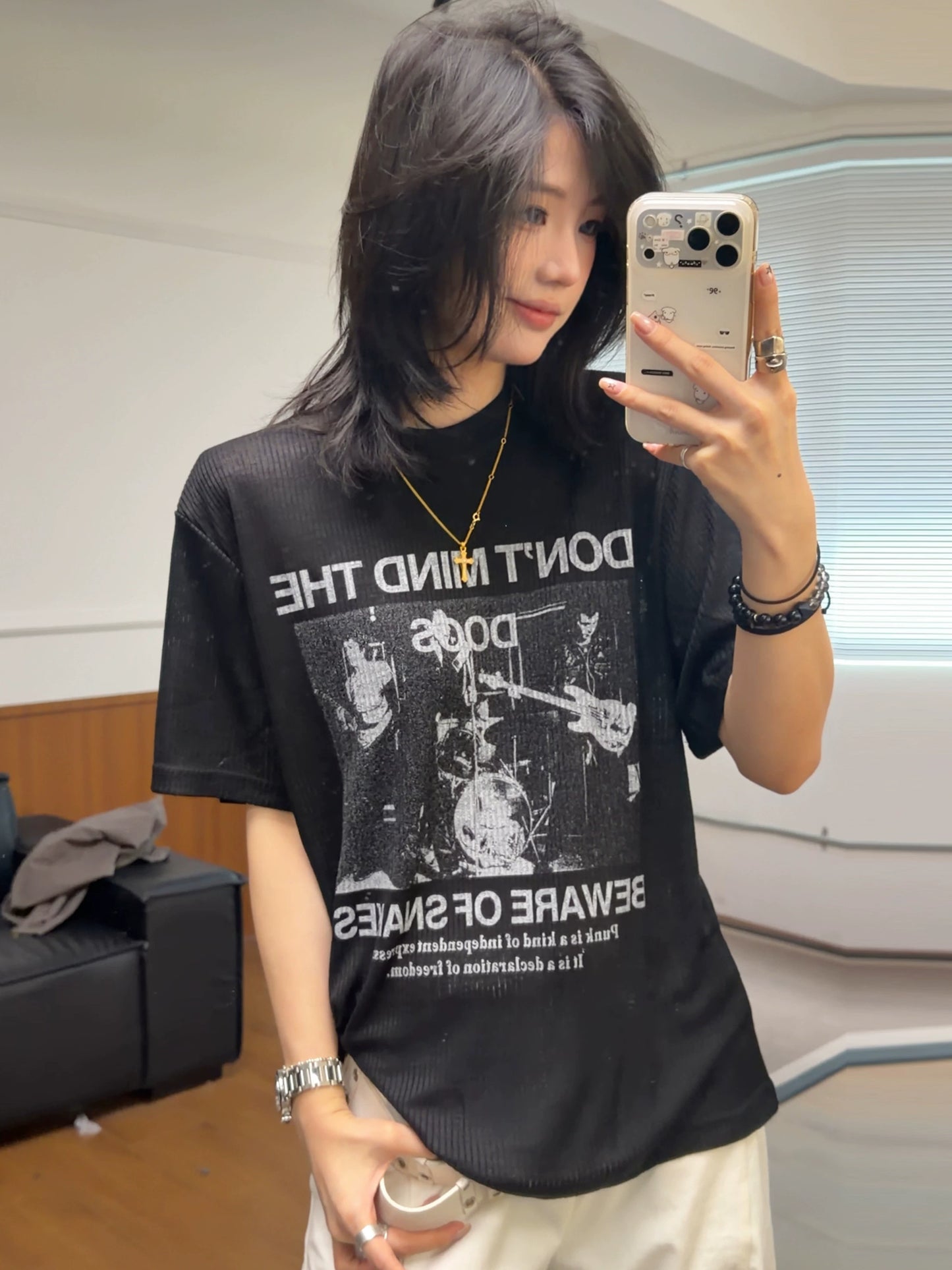 【Oneblue Shop】アメカジ グラフィックプリント 半袖 Tシャツ（2Colors）241985