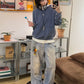 【Oneblue Shop】Vラインウォッシュルーズフーディー / V-LINE WASHED LOOSE HOODIE 260989