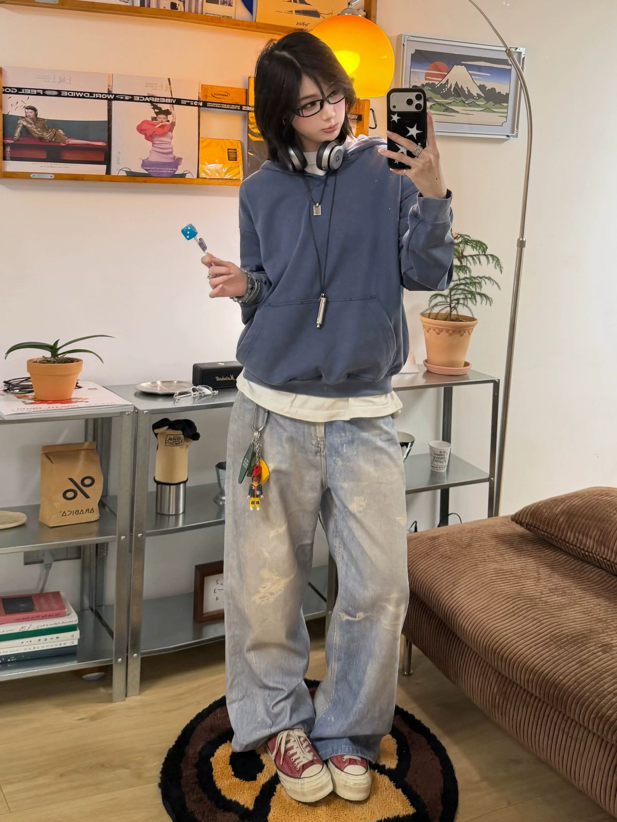 【Oneblue Shop】Vラインウォッシュルーズフーディー / V-LINE WASHED LOOSE HOODIE 260989