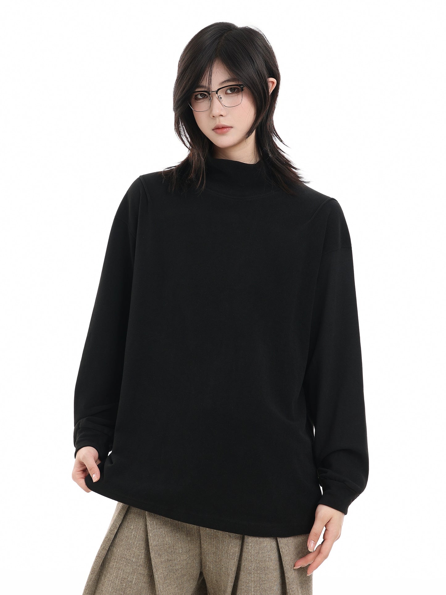 【Oneblue Shop】フリースハイネックロングTシャツ / FLEECE HIGHNECK LONG TEE LS25120401