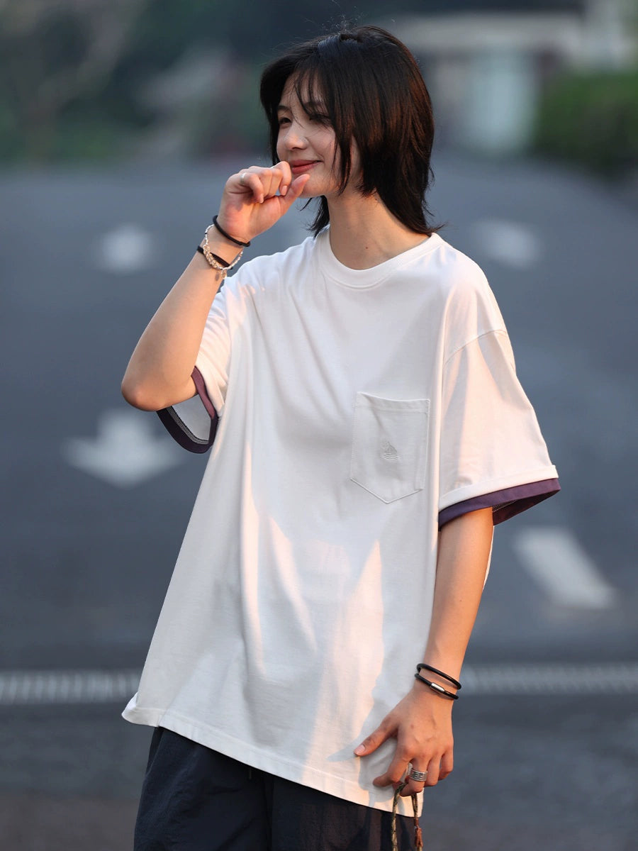 【Oneblue Shop】フェイク2枚無地Tシャツ -T-shirt LS2405204