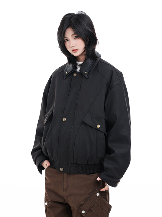 【Oneblue Shop】レザーカラー ワーク パディングブルゾン / デタッチャブル フライトジャケット LS2601082