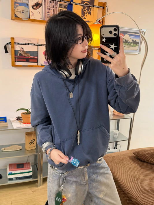 【Oneblue Shop】Vラインウォッシュルーズフーディー / V-LINE WASHED LOOSE HOODIE 260989