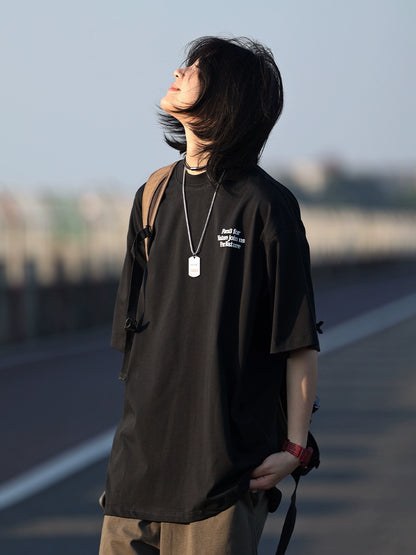 【Oneblue Shop】ゆったりシンプルプリントTシャツ -T-shirt LS2406192