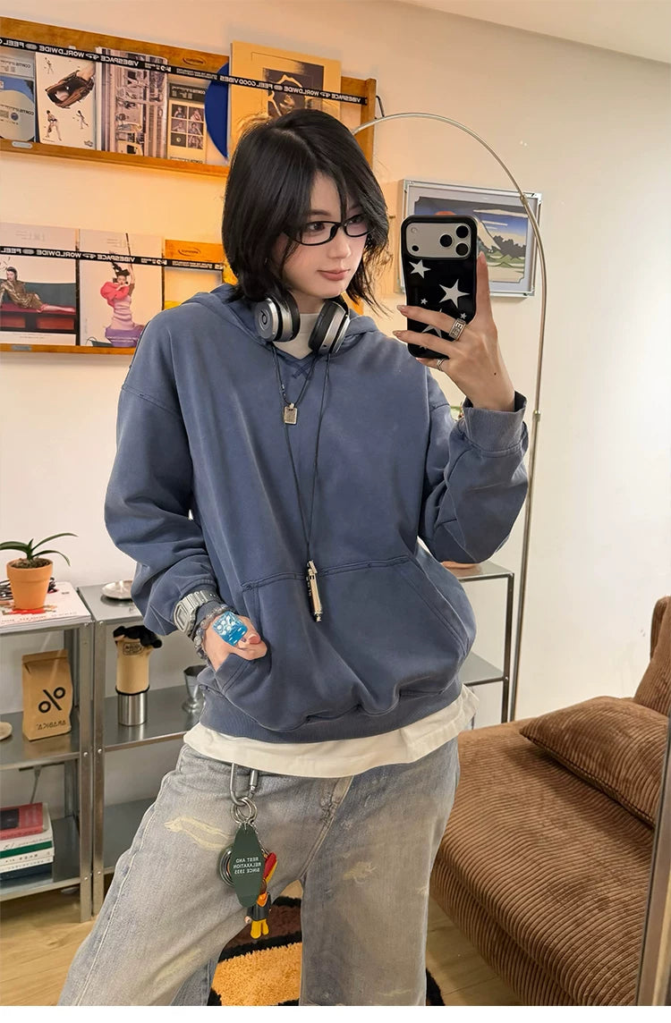 【Oneblue Shop】Vラインウォッシュルーズフーディー / V-LINE WASHED LOOSE HOODIE 260989