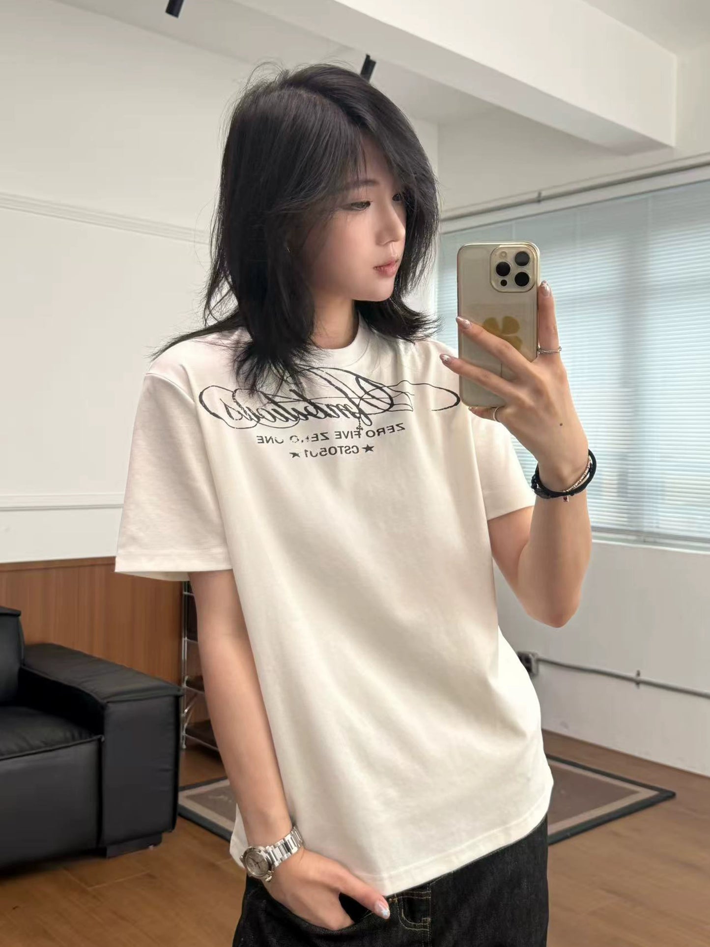 【Oneblue Shop】グラフィックプリント ビッグシルエット 半袖 Tシャツ（2Colors）242015