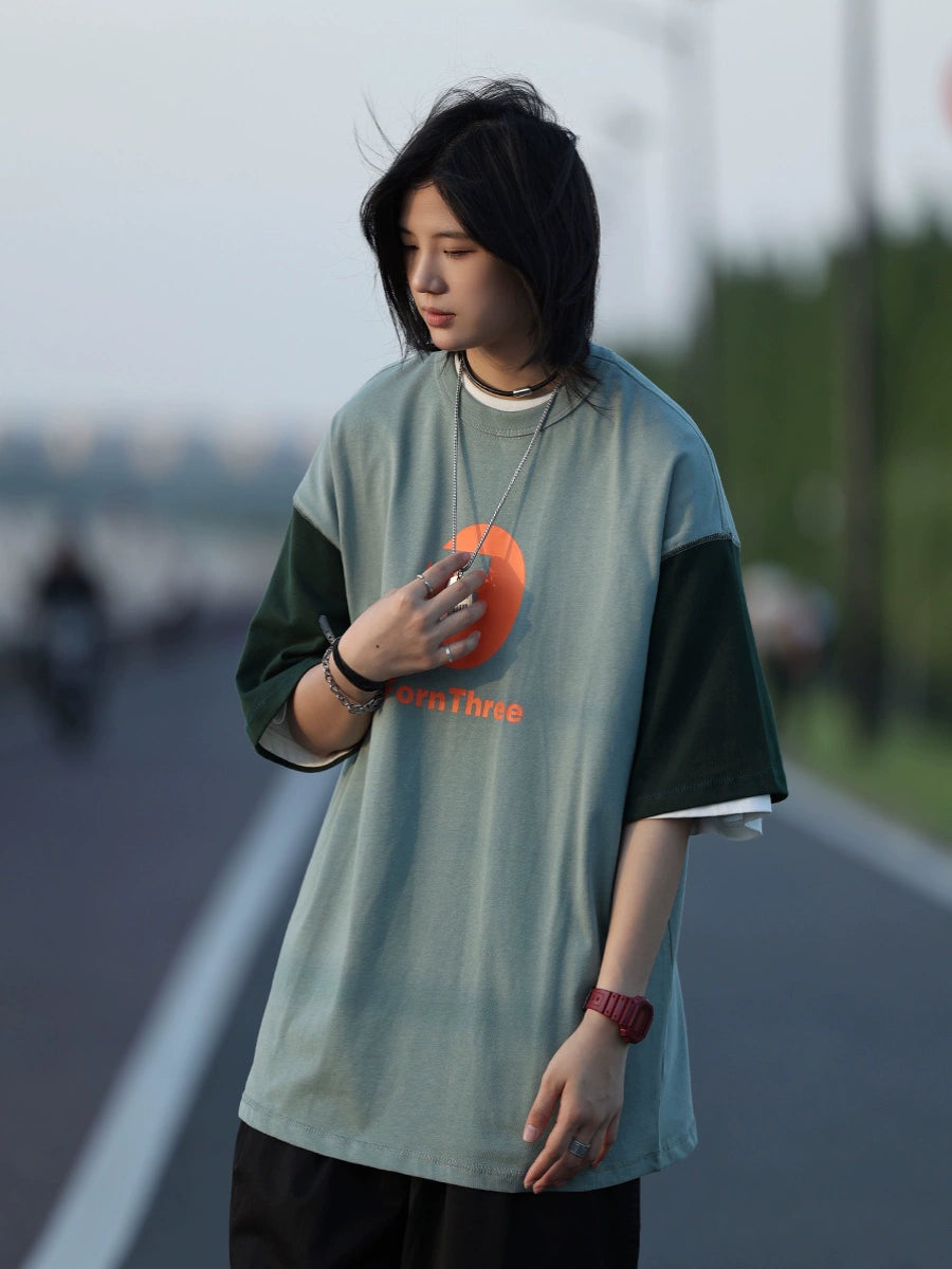 【Oneblue Shop】ラウンドネック微広Tシャツ-T-shirt LS24061914