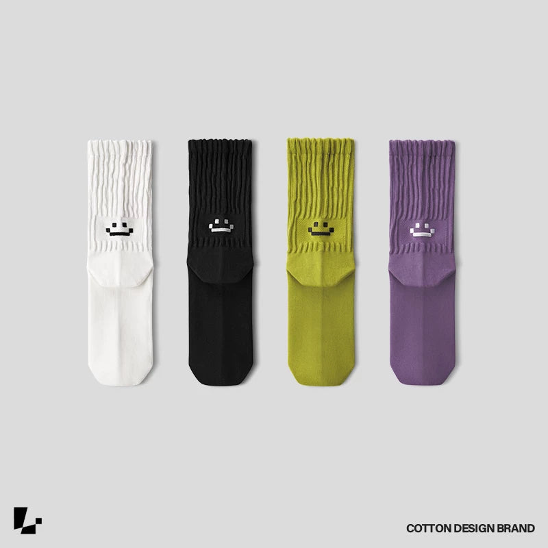 【Oneblue shop】スマイル 刺繍 ソックス（5Colors）240915