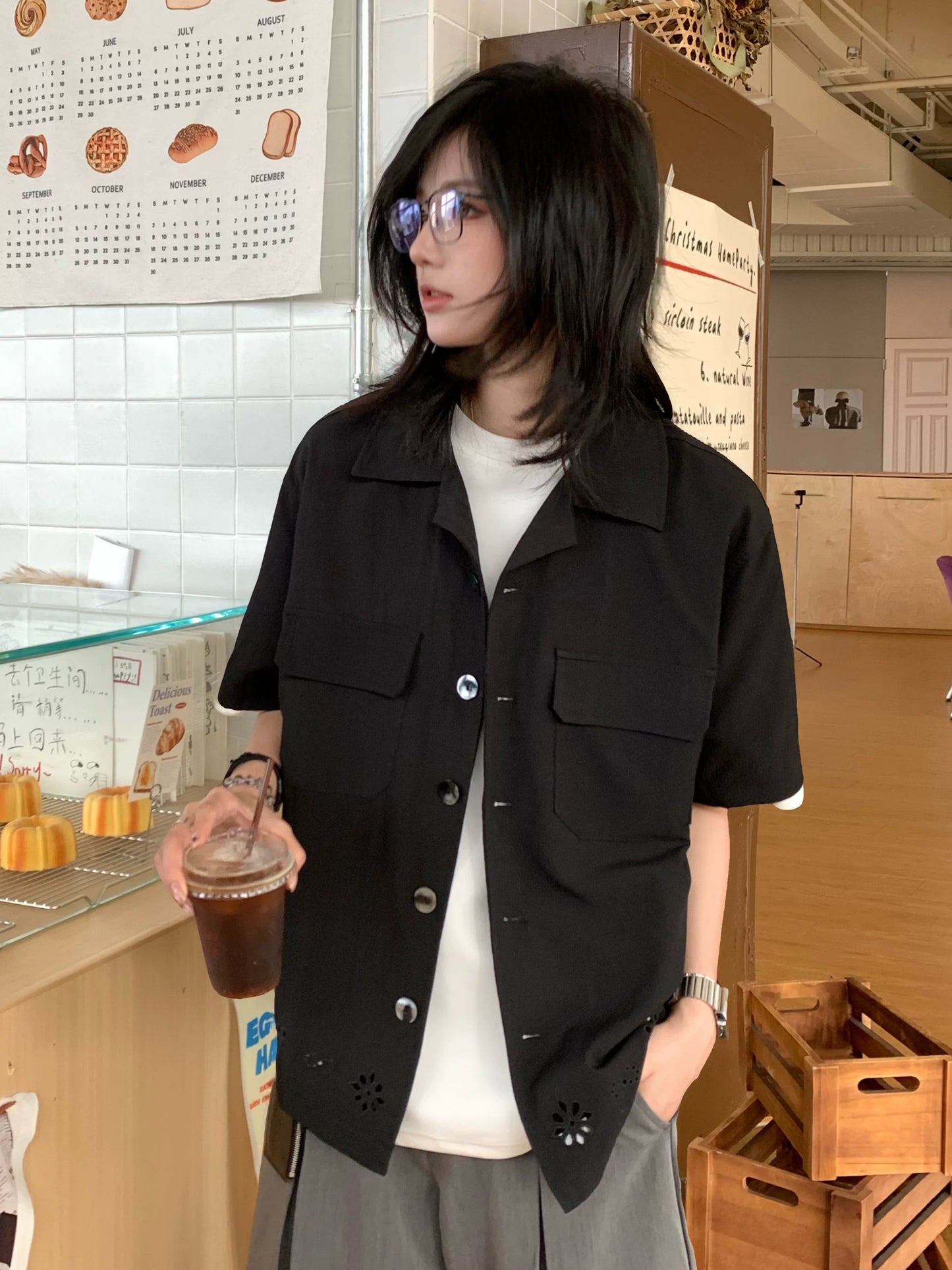 【Oneblue Shop】フラワーカットオープンシャツ / FLOWER CUT OPEN SHIRT NS67125