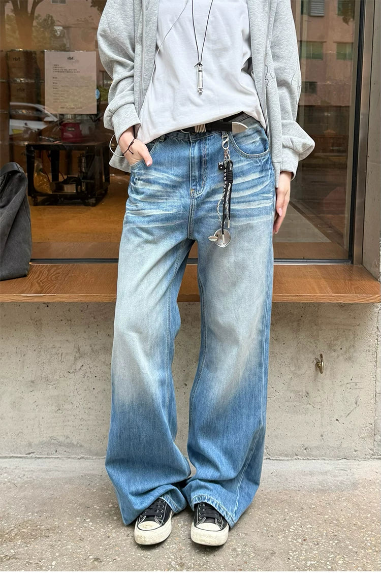 【Oneblue Shop】コントラストフェードワイドデニムパンツ / CONTRAST FADE WIDE DENIM PANTS 260988