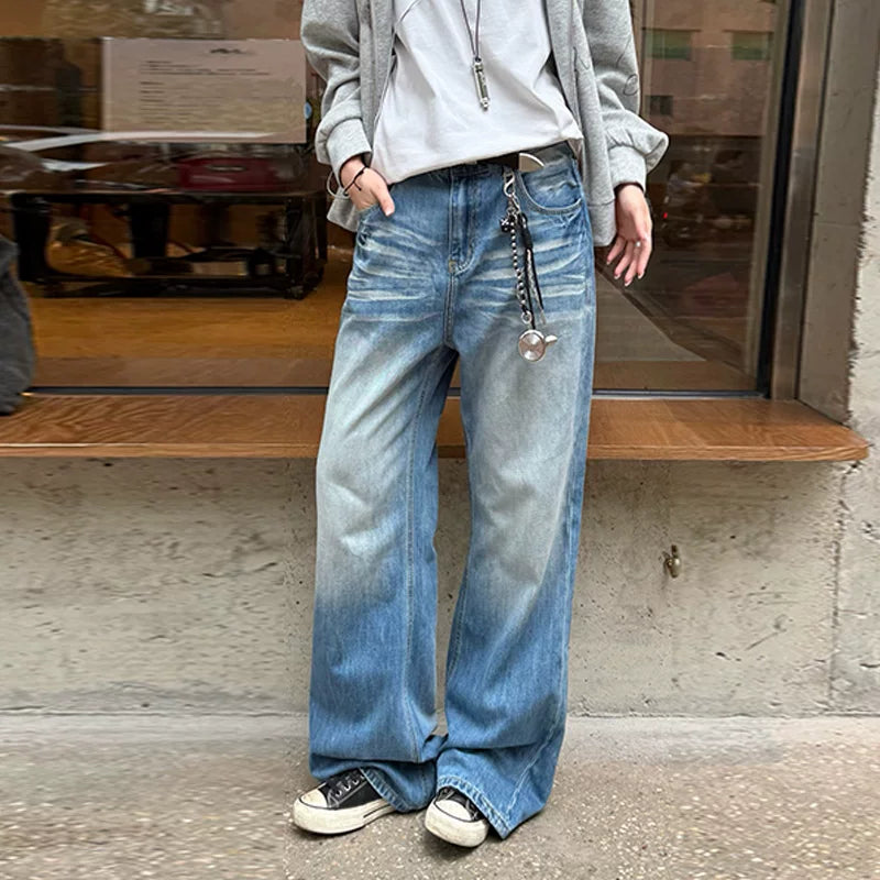 【Oneblue Shop】コントラストフェードワイドデニムパンツ / CONTRAST FADE WIDE DENIM PANTS 260988