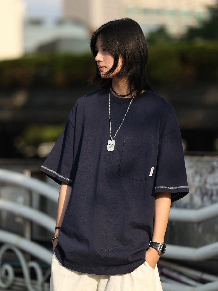 【Oneblue Shop】シンプルなドロップショルダーTシャツ -T-shirt LS2406193