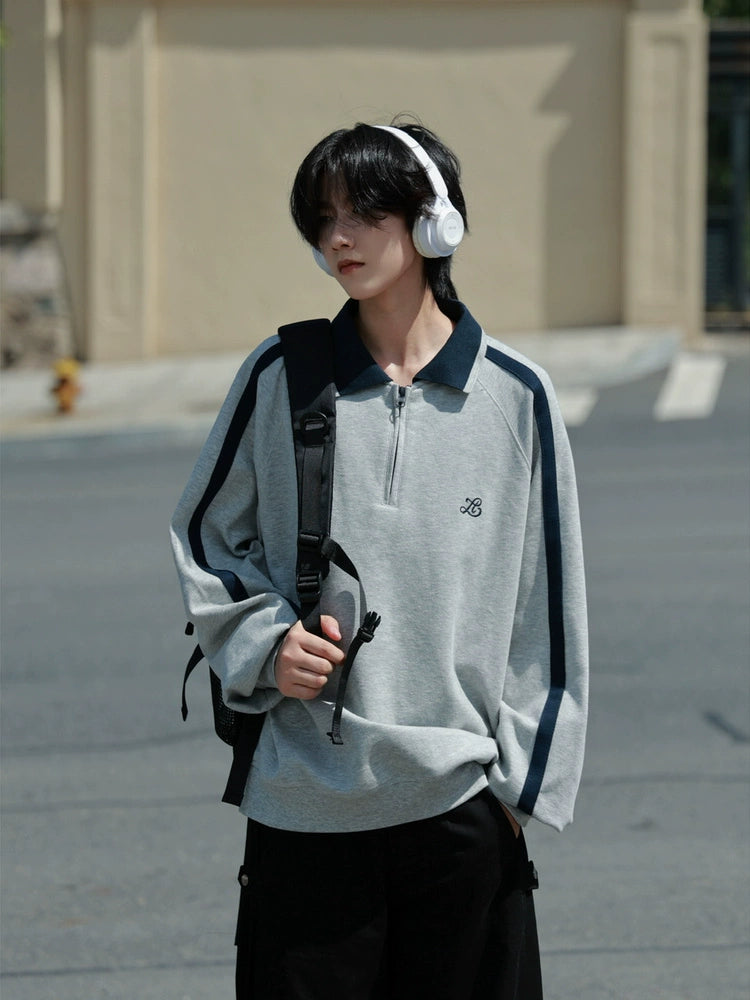 【Oneblue Shop】トラックラインジップポロスウェット / Track Line Zip Polo Sweat LS2510023