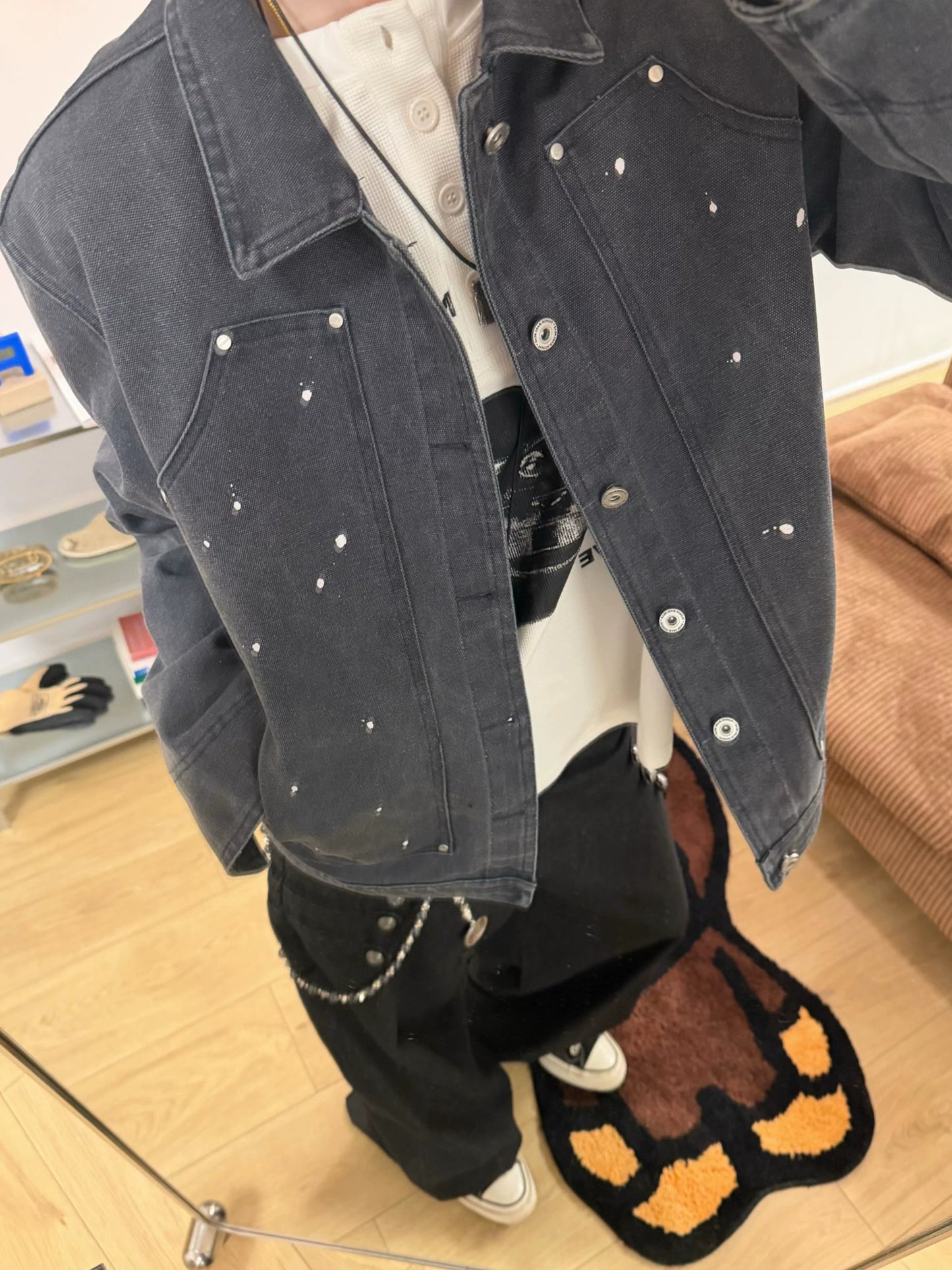 【Oneblue Shop】スプラッターポケットウォッシュデニムジャケット / SPLATTER POCKET WASHED DENIM JACKET 26982