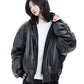 【Oneblue Shop】フェイクレザーフーデッドブルゾン / Faux Leather Hooded Blouson LS2601081