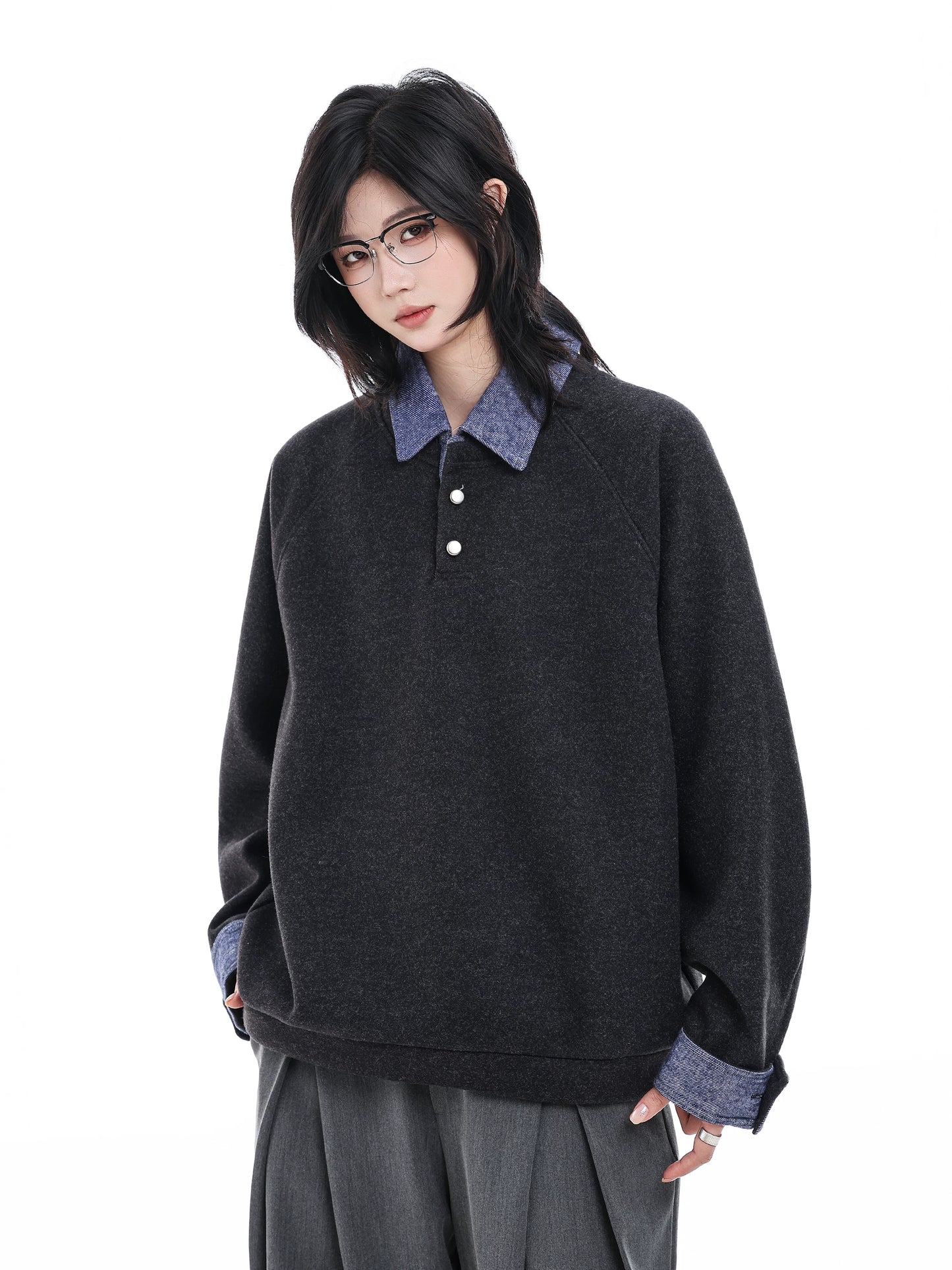 【Oneblue Shop】レイヤードカラー プルオーバートップス / Layered Collar Pullover Top Ls2603252