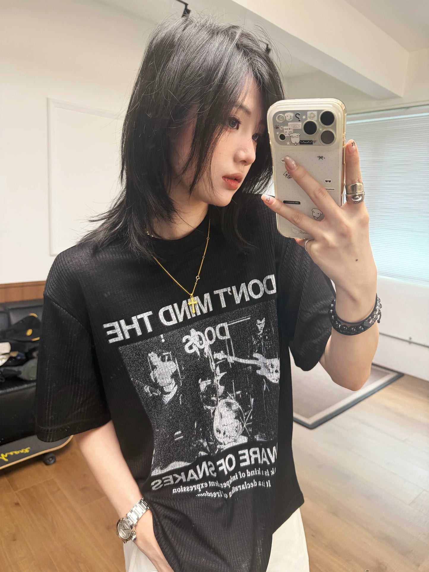 【Oneblue Shop】アメカジ グラフィックプリント 半袖 Tシャツ（2Colors）241985