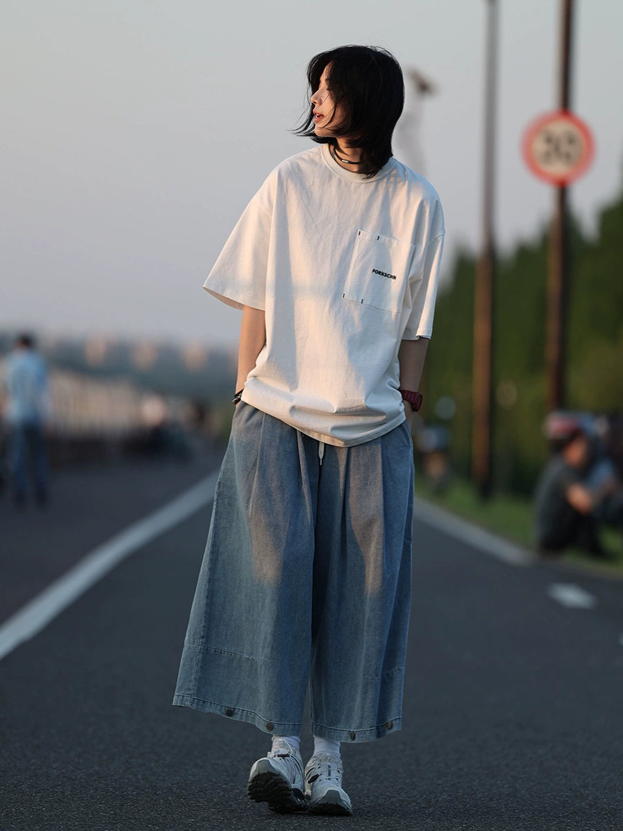 【Oneblue Shop】ワイドレッグストレートデニムパンツ -Pants LS22406197