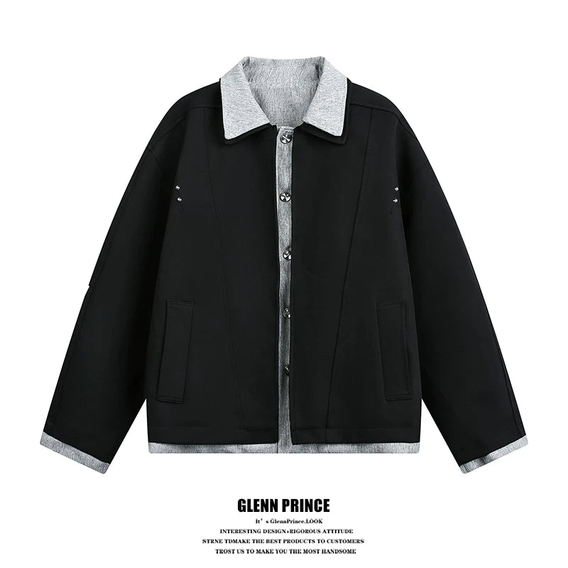 【Oneblue Shop】フェイクレイヤード 襟付き ジャケット（2Colors）241550