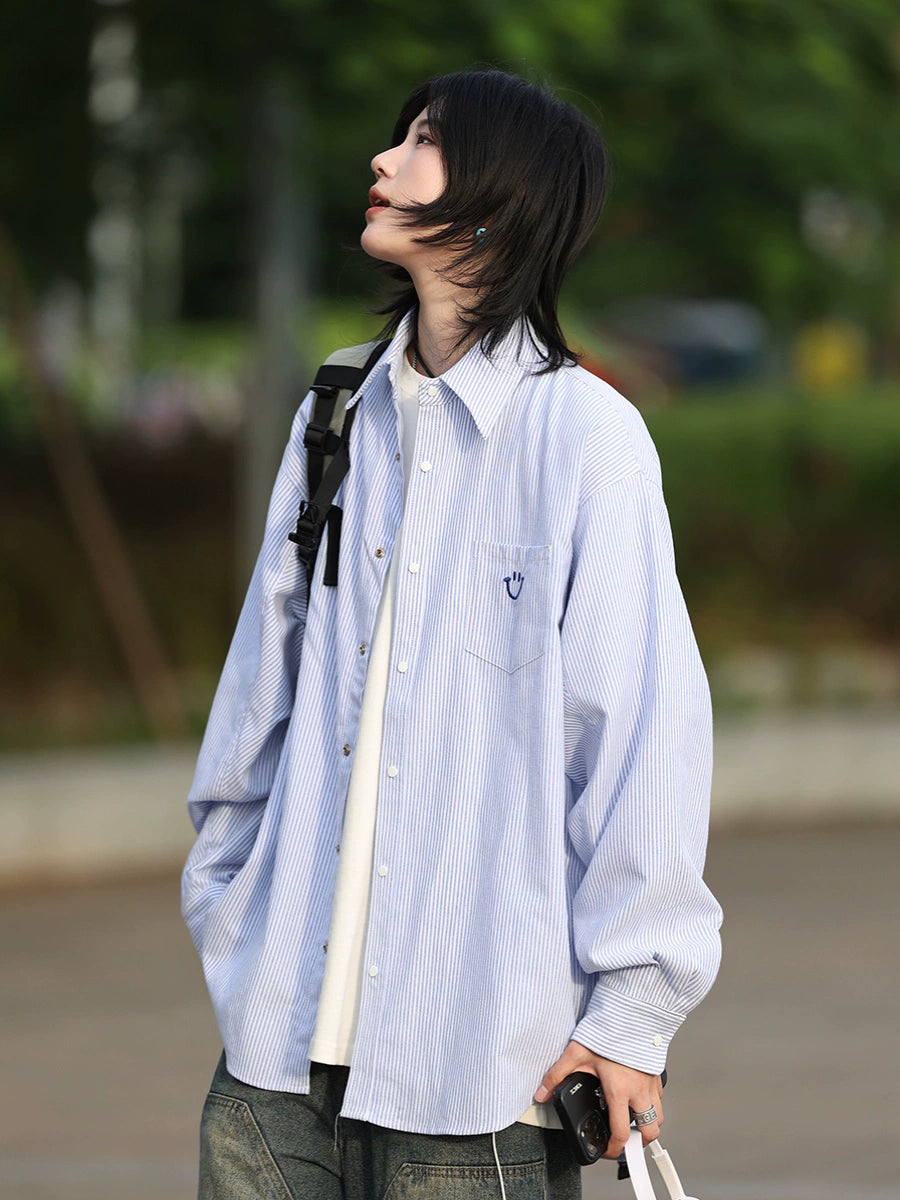 【Oneblue shop】ストライプ柄長袖シャツ / Striped Long-Sleeve Shirt LS2407071