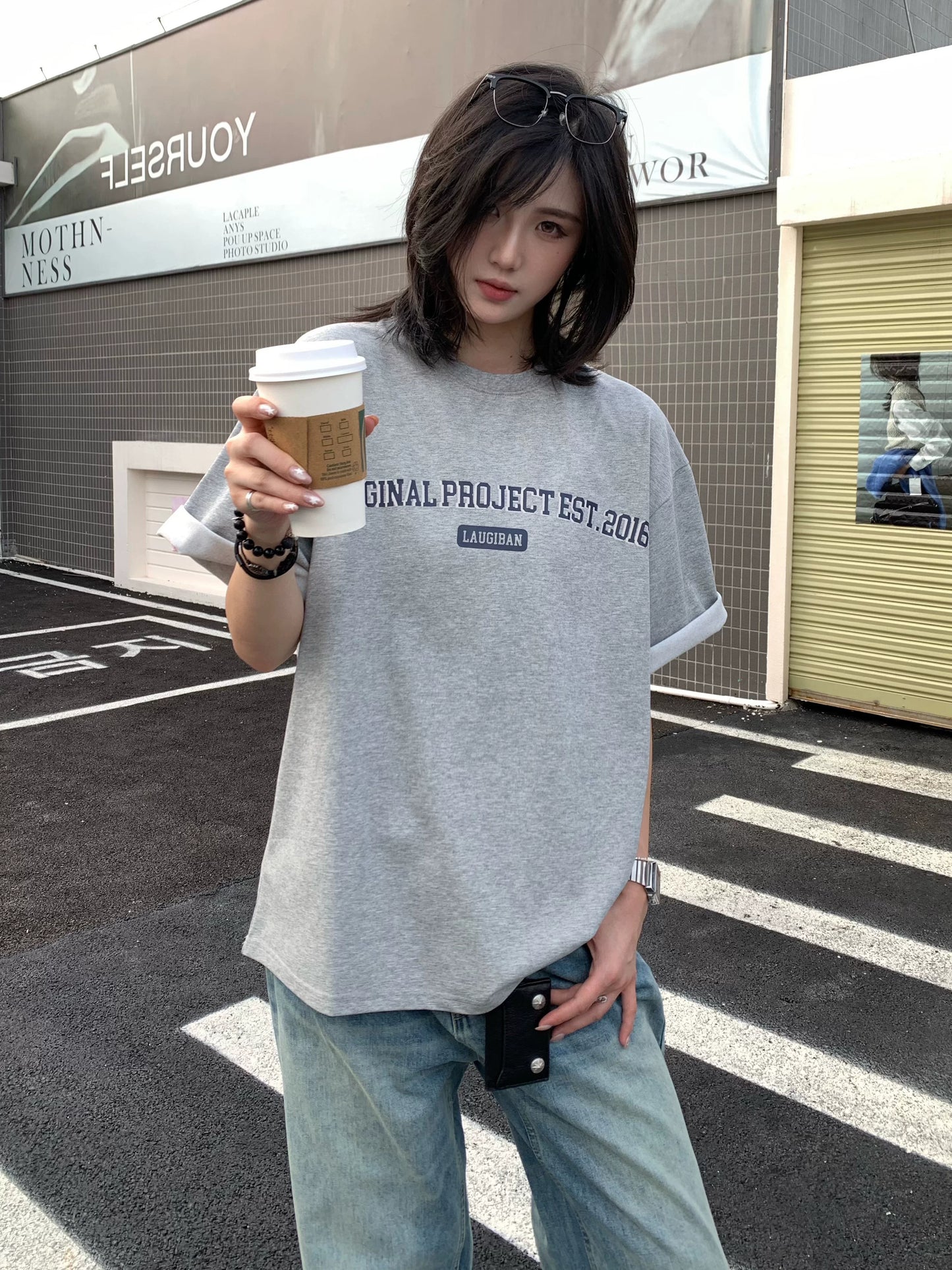 【Oneblue Shop】アーチロゴ オーバーサイズTシャツ / Arch Logo Oversized T-Shirt NS71206
