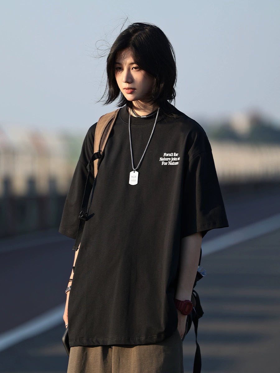 【Oneblue Shop】ゆったりシンプルプリントTシャツ -T-shirt LS2406192