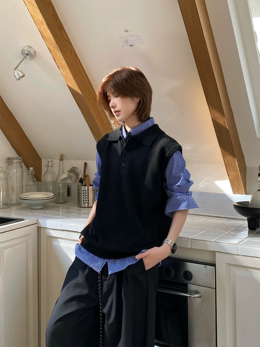 【Oneblue Shop】Vネック ニット ベスト ノースリーブ（3Colors）241595