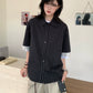 【Oneblue Shop】ストライプ パッチスリーブ シャツ / Contrast Stripe Half Sleeve Shirt NS67122