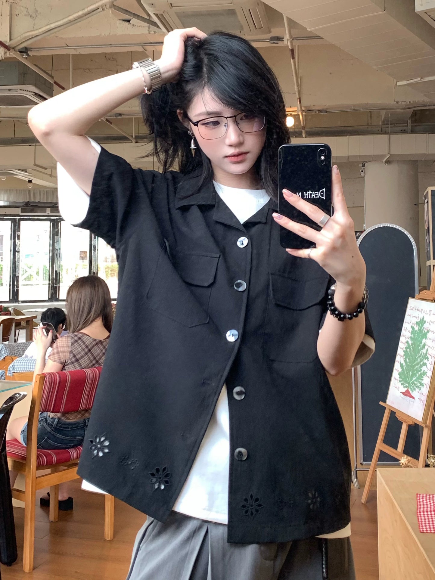 【Oneblue Shop】フラワーカットオープンシャツ / FLOWER CUT OPEN SHIRT NS67125
