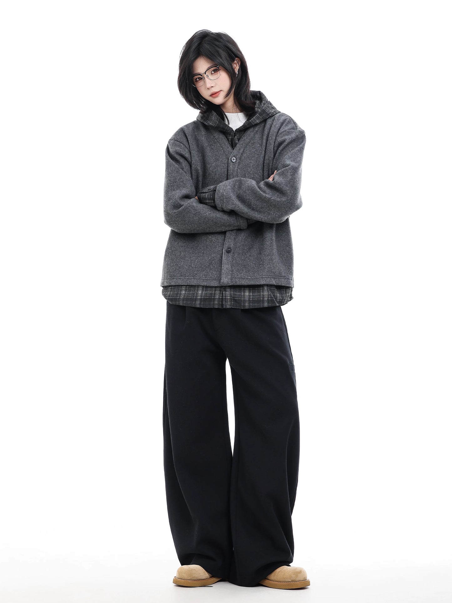 【Oneblue shop】【2way風】フェイクレイヤード フーデッドブルゾン / ビッグシルエット 重ね着風アウター LS2601095