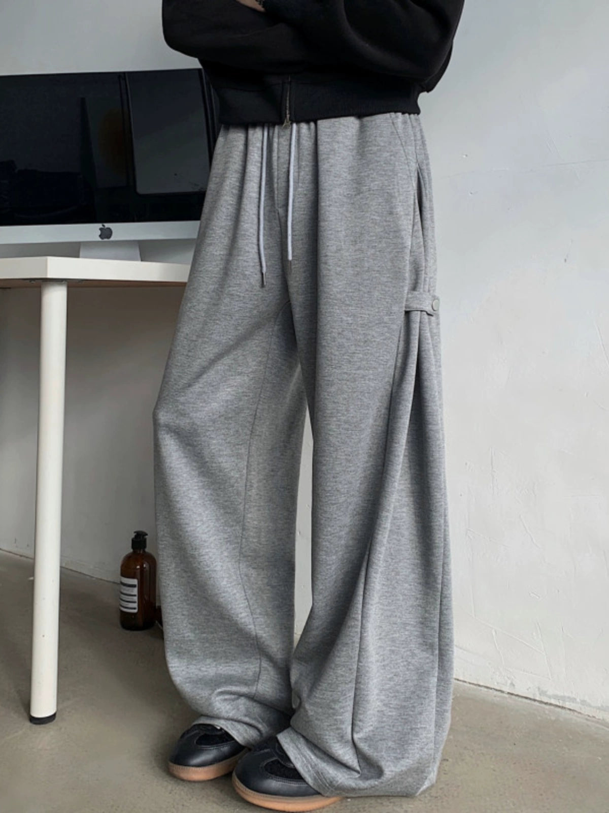 【Oneblue Shop】ゆったり厚手スウェットパンツ グレー Sweatpants  LS2501071