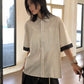 【Oneblue Shop】ストライプ パッチスリーブ シャツ / Contrast Stripe Half Sleeve Shirt NS67122